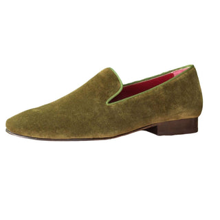 Ambrogio Handmade Custom Khaki Velvet Drake Loafers (AMB1979)-AmbrogioShoes