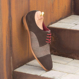 Ambrogio Handmade Custom Men's Shoes Beige, Green & Brown Fabric / Suede Leather Derby (AMB1893)-AmbrogioShoes