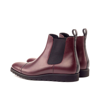 Ambrogio Handmade Custom Men's Shoes Black & Burgundy Box Calf-Skin Leather Chelsea Boots (AMB2173)-AmbrogioShoes