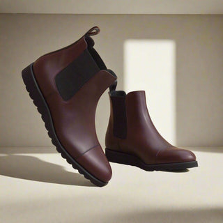 Ambrogio Handmade Custom Men's Shoes Black & Burgundy Box Calf-Skin Leather Chelsea Boots (AMB2173)-AmbrogioShoes