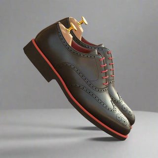 Ambrogio Handmade Custom Men's Shoes Black Calf-Skin Leather Full Brogue Oxfords (AMB2118)-AmbrogioShoes