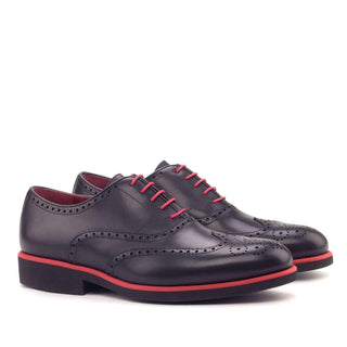 Ambrogio Handmade Custom Men's Shoes Black Calf-Skin Leather Full Brogue Oxfords (AMB2118)-AmbrogioShoes