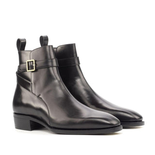 Ambrogio Handmade Custom Men's Shoes Black Polished Calf-Skin Leather Jodhpur Boots (AMB1864)-AmbrogioShoes