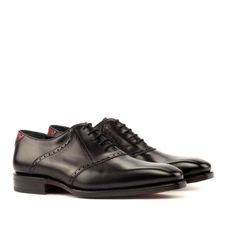 Ambrogio Handmade Custom Men's Shoes Black & Red Calf-Skin Leather Saddle Oxfords (AMB1899)-AmbrogioShoes