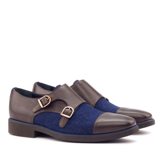 Ambrogio Handmade Custom Men's Shoes Blue Jeans & Brown Fabric / Calf-Skin Leather Oxfords (AMB1894)-AmbrogioShoes