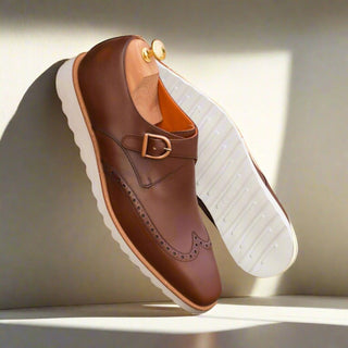 Ambrogio Handmade Custom Men's Shoes Brown Calf-Skin Leather Monk Strap (AMB2151)-AmbrogioShoes