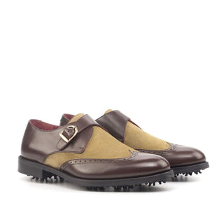 Ambrogio Handmade Custom Men's Shoes Brown & Camel Suede / Calf-Skin Leather Monk Strap (AMB1862)-AmbrogioShoes