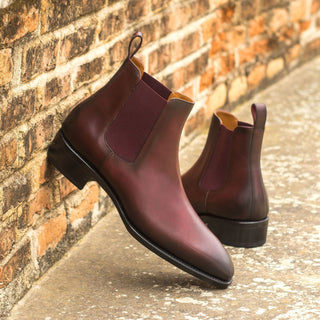 Ambrogio Handmade Custom Men's Shoes Burgundy Calf-Skin Leather Chelsea Boots (AMB1944)-AmbrogioShoes
