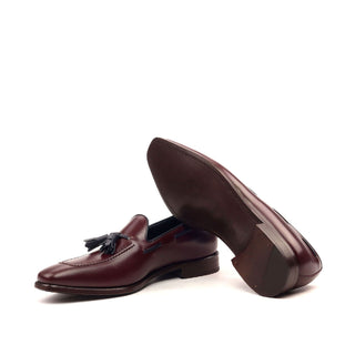 Ambrogio Handmade Custom Men's Shoes Burgundy Calf-Skin Leather Tassels Loafers (AMB2146)-AmbrogioShoes