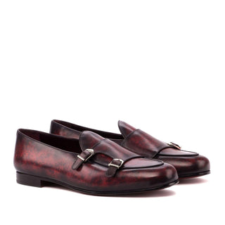 Ambrogio Handmade Custom Men's Shoes Burgundy Patina Leather Monk-Straps Loafers (AMB1902)-AmbrogioShoes
