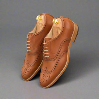 Ambrogio Handmade Custom Men's Shoes Cognac Calf-Skin Leather Full Brogue Oxfords (AMB2149)-AmbrogioShoes