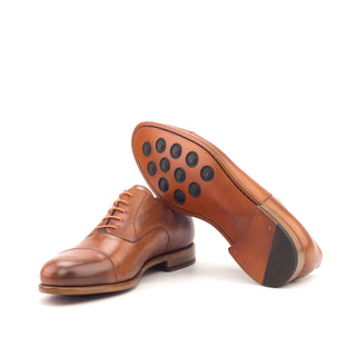 Ambrogio Handmade Custom Men's Shoes Cognac Calf-Skin Leather Wingtip Oxfords (AMB1888)-AmbrogioShoes