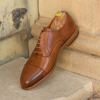 Ambrogio Handmade Custom Men's Shoes Cognac Calf-Skin Leather Wingtip Oxfords (AMB1888)-AmbrogioShoes