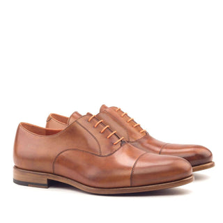 Ambrogio Handmade Custom Men's Shoes Cognac Calf-Skin Leather Wingtip Oxfords (AMB1888)-AmbrogioShoes
