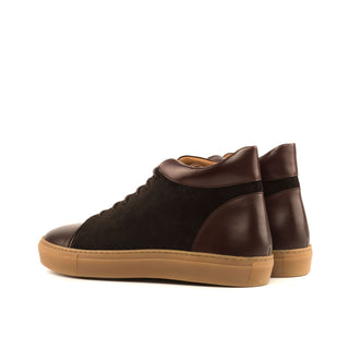 Ambrogio Handmade Custom Men's Shoes Dark Brown Suede / Calf-Skin Leather High-Top Sneakers (AMB2002)-AmbrogioShoes