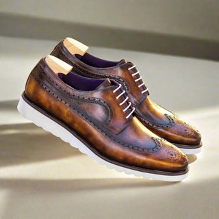 Ambrogio Handmade Custom Men's Shoes Fire Patina Leather Longwing Blucher Oxfords (AMB2217)-AmbrogioShoes