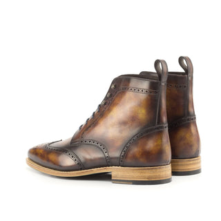 Ambrogio Handmade Custom Men's Shoes Fire Patina Leather Military Brogue Boots (AMB2215)-AmbrogioShoes