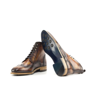 Ambrogio Handmade Custom Men's Shoes Fire Patina Leather Military Brogue Boots (AMB2215)-AmbrogioShoes