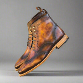 Ambrogio Handmade Custom Men's Shoes Fire Patina Leather Military Brogue Boots (AMB2215)-AmbrogioShoes