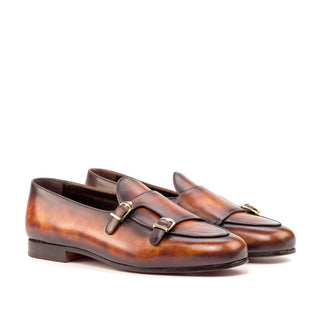 Ambrogio Handmade Custom Men's Shoes Fire Patina Leather Monk Slipper Loafers (AMB1969)-AmbrogioShoes