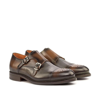 Ambrogio Handmade Custom Men's Shoes Gray & Brown Calf-Skin Leather Monk-Straps Loafers (AMB1953)-AmbrogioShoes