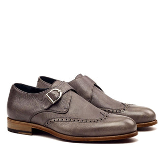 Ambrogio Handmade Custom Men's Shoes Gray Full Grain Leather Monk Strap (AMB1923)-AmbrogioShoes