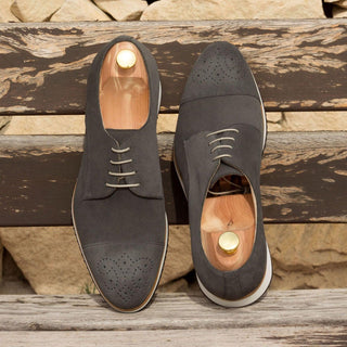 Ambrogio Handmade Custom Men's Shoes Gray Suede Leather Derby (AMB1922)-AmbrogioShoes