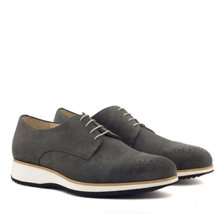 Ambrogio Handmade Custom Men's Shoes Gray Suede Leather Derby (AMB1922)-AmbrogioShoes