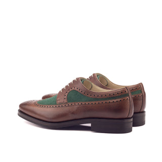 Ambrogio Handmade Custom Men's Shoes Green & Brown Suede / Pebble Grain Leather Longwing Blucher Oxfords (AMB2166)-AmbrogioShoes