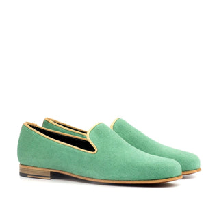 Ambrogio Handmade Custom Men's Shoes Green Linen Fabric Wellington Loafers (AMB1972)-AmbrogioShoes