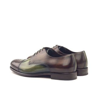 Ambrogio Handmade Custom Men's Shoes Khaki & Brown Patina Leather Derby (AMB1980)-AmbrogioShoes