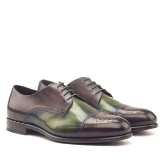 Ambrogio Handmade Custom Men's Shoes Khaki & Brown Patina Leather Derby (AMB1980)-AmbrogioShoes