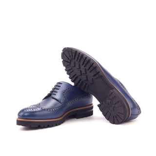 Ambrogio Handmade Custom Men's Shoes Navy Calf-Skin Leather Wingtip Oxfords (AMB1892)-AmbrogioShoes