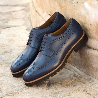 Ambrogio Handmade Custom Men's Shoes Navy Calf-Skin Leather Wingtip Oxfords (AMB1892)-AmbrogioShoes