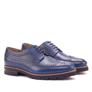 Ambrogio Handmade Custom Men's Shoes Navy Calf-Skin Leather Wingtip Oxfords (AMB1892)-AmbrogioShoes