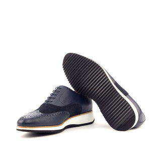 Ambrogio Handmade Custom Men's Shoes Navy Suede / Full Grain Calf-Skin Leather Brogue Oxfords (AMB1891)-AmbrogioShoes