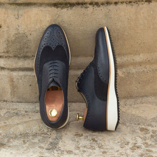 Ambrogio Handmade Custom Men's Shoes Navy Suede / Full Grain Calf-Skin Leather Brogue Oxfords (AMB1891)-AmbrogioShoes