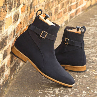 Ambrogio Handmade Custom Men's Shoes Navy Suede Leather Jodhpur Boots (AMB1876)-AmbrogioShoes