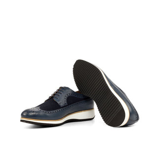 Ambrogio Handmade Custom Men's Shoes Navy Suede / Pebble Grain Leather Wingtip Oxfords (AMB1911)-AmbrogioShoes