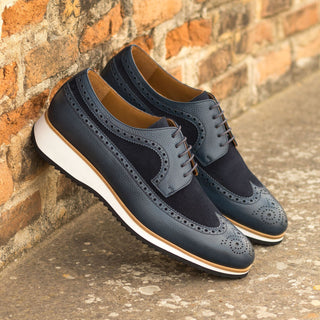 Ambrogio Handmade Custom Men's Shoes Navy Suede / Pebble Grain Leather Wingtip Oxfords (AMB1911)-AmbrogioShoes