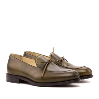 Ambrogio Handmade Custom Men's Shoes Olive Calf-Skin Leather Loafers (AMB2171)-AmbrogioShoes