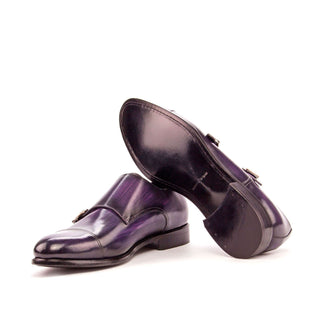 Ambrogio Handmade Custom Men's Shoes Purple Patina Leather Monk-Straps Loafers (AMB1985)-AmbrogioShoes
