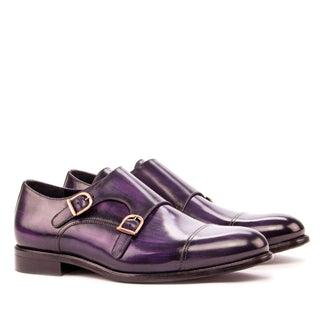 Ambrogio Handmade Custom Men's Shoes Purple Patina Leather Monk-Straps Loafers (AMB1985)-AmbrogioShoes