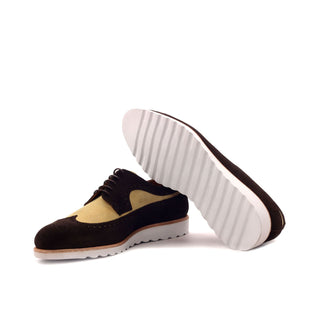 Ambrogio Handmade Custom Men's Shoes Sand & Dark Brown Suede Leather Longwing Blucher Oxfords (AMB2132)-AmbrogioShoes