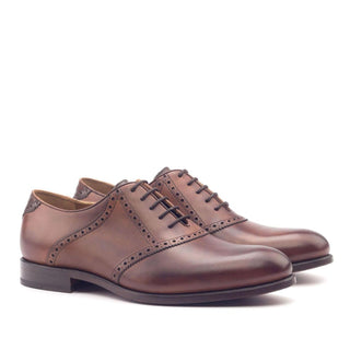 Ambrogio Handmade Custom Men's Shoes Two-Tone Brown Crocodile Print / Calf-Skin Leather Saddle Oxfords (AMB1895)-AmbrogioShoes