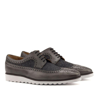 Ambrogio Handmade Custom Men's Shoes Two-Tone Gray Fabric / Calf-Skin Leather Oxfords (AMB1869)-AmbrogioShoes