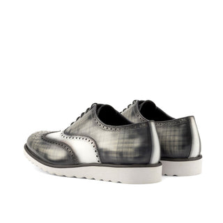Ambrogio Handmade Custom Men's Shoes White & Gray Patina / Calf-Skin Leather Full Brogue Oxfords (AMB2225)-AmbrogioShoes
