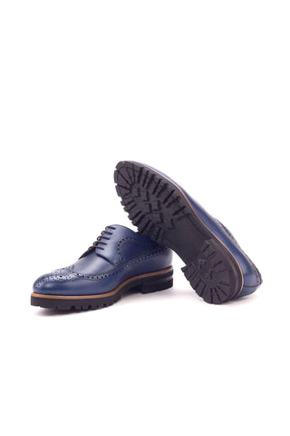 Ambrogio Handmade Custom Navy Calf-Skin Leather Wingtip Oxfords (AMB1892)-AmbrogioShoes