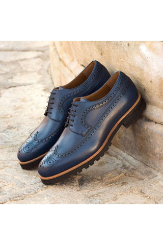 Ambrogio Handmade Custom Navy Calf-Skin Leather Wingtip Oxfords (AMB1892)-AmbrogioShoes