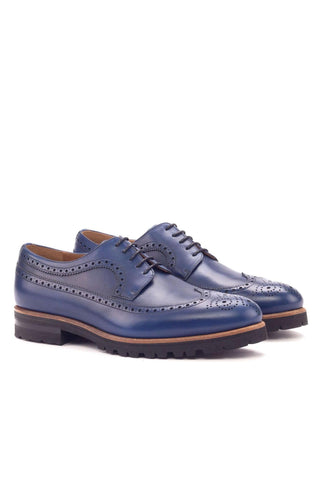 Ambrogio Handmade Custom Navy Calf-Skin Leather Wingtip Oxfords (AMB1892)-AmbrogioShoes